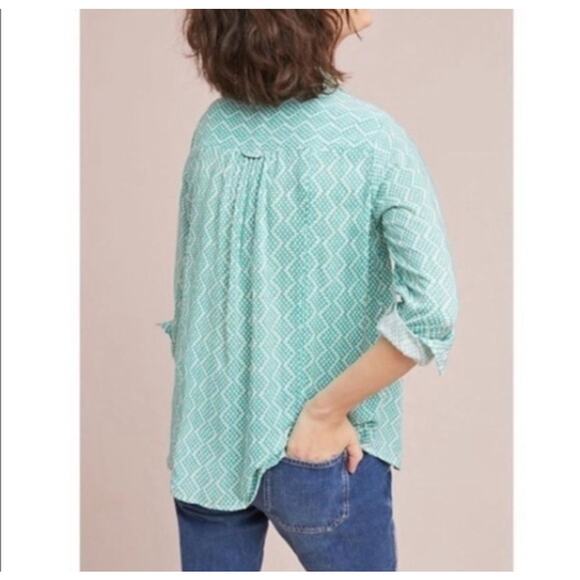 Anthropologie Maeve Rochelle Print Button Up Shirt Size 6 Green - Picture 2 of 11